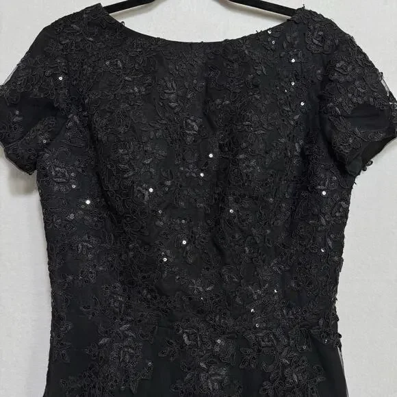 Women’s Black Lace Maxi Dress Size 12 Formal Short Sleeve Drawstring Prom NWOT - Picture 16 of 16